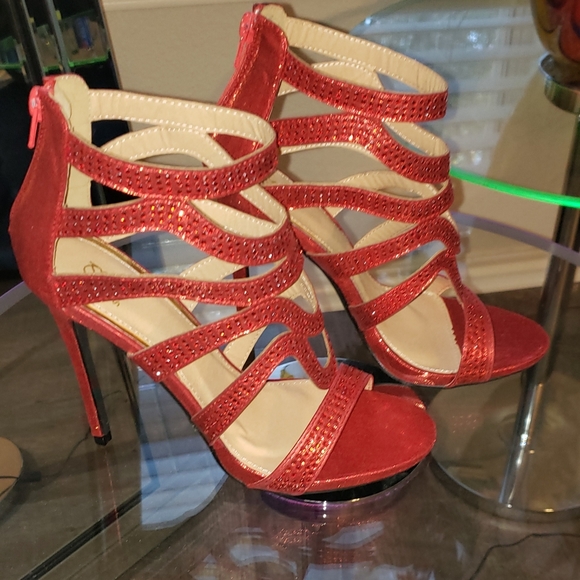 Scene Red Rhinestone Heels - Picture 2 of 11